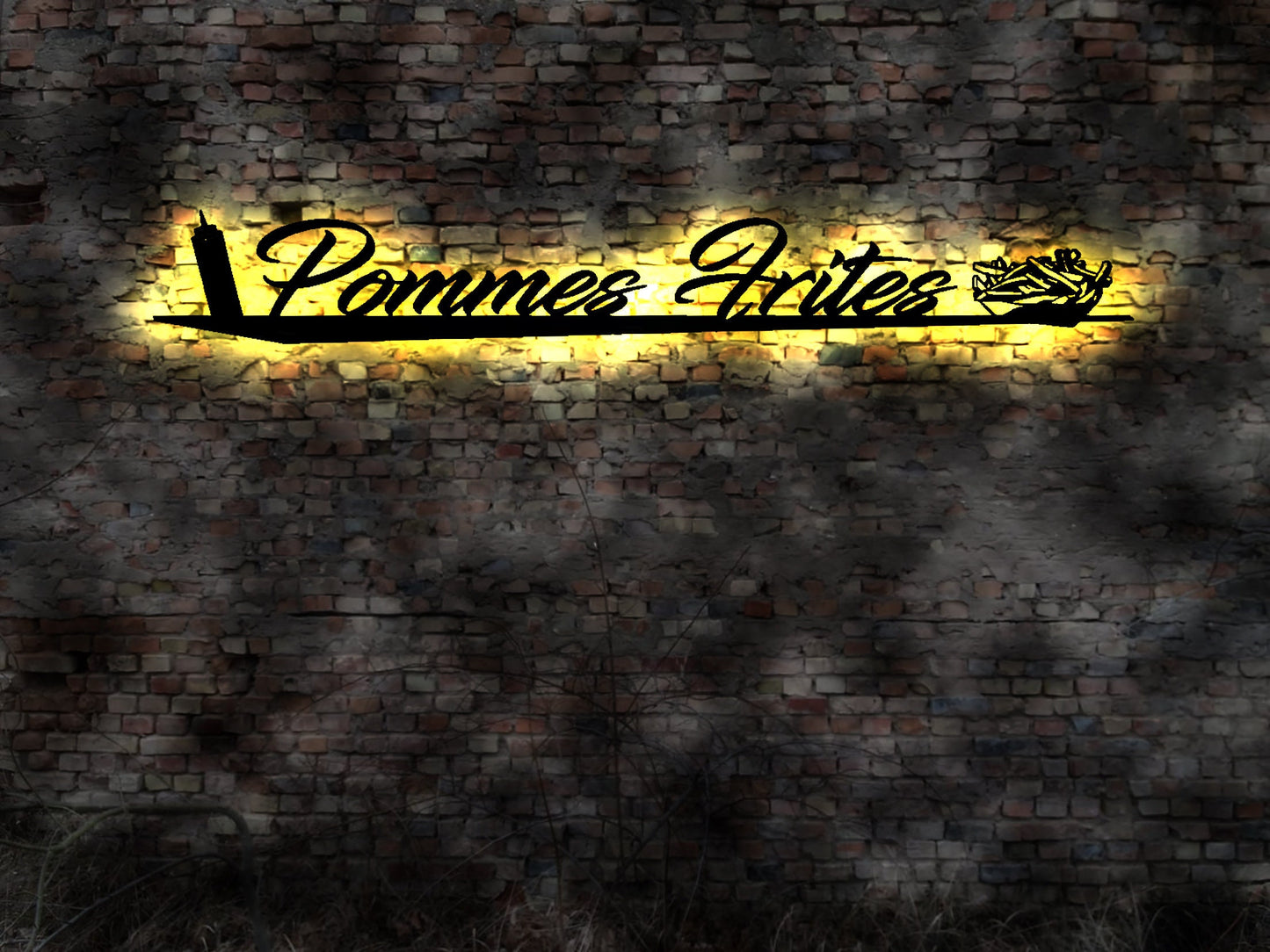 3D Wandbild Schild Pommes Frites Frittes Pomm Fritz Wandbild Pappschalen Majo Ketchup Imbiss Grill Spiesser Currywurst