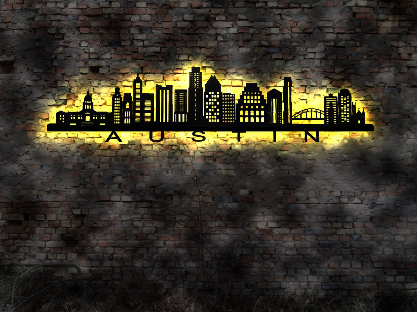 Skyline Austin  USA  LED Wandbild Holz Stadt AK Karte Map Stadtplan Wandsticker Leuchtbild Neonreklame Wandtattoo  Silhouette