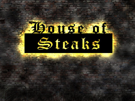 LED Schild House of Steaks Steakmesser Steakbesteck individuell Steakplatte Grill sign Steak