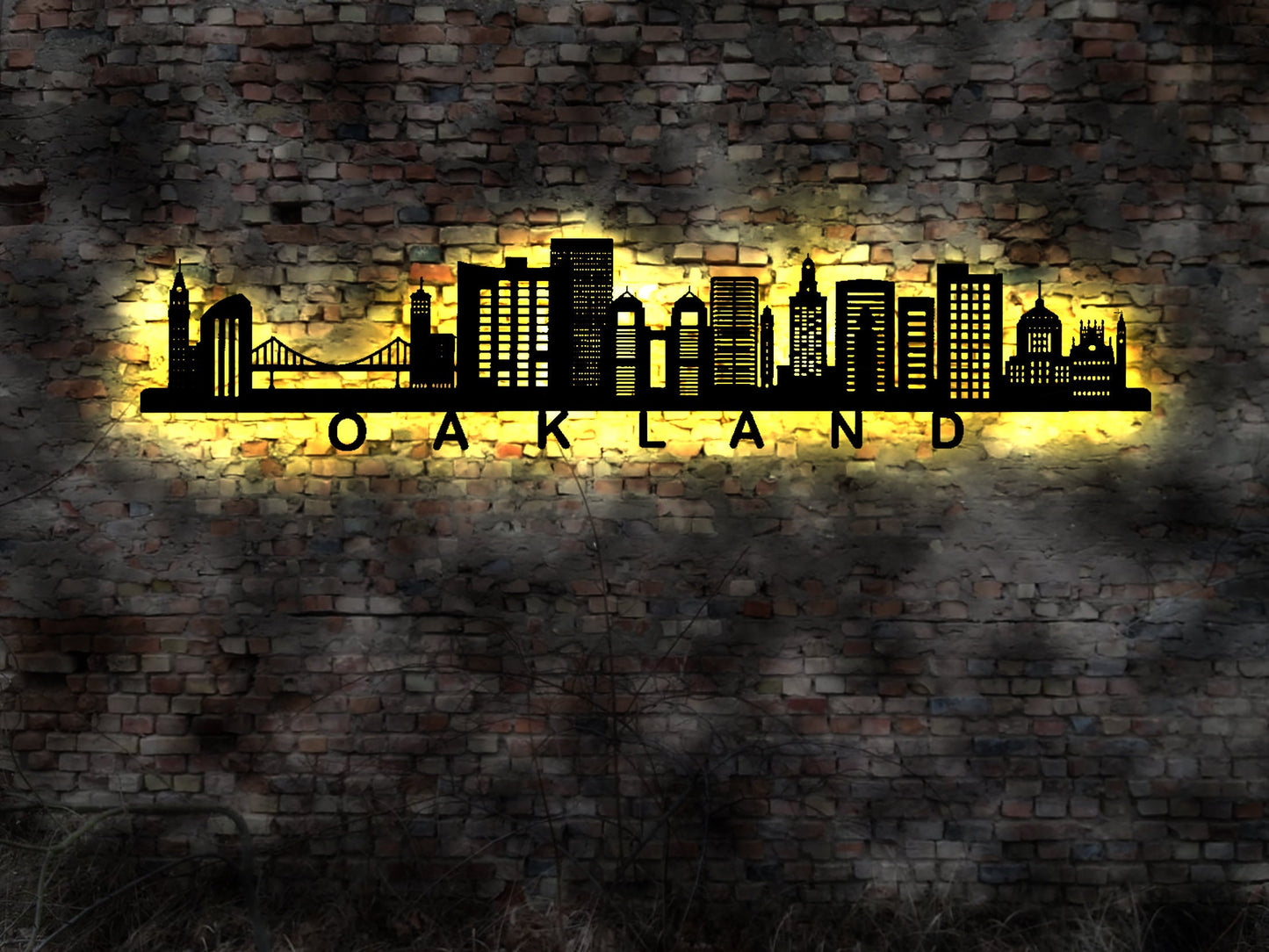 Skyline Oakland USA  LED Wandbild   Holz Stadt AK Karte Map Stadtplan Wandsticker Leuchtbild Neonreklame Wandtattoo Reiseführer Silhouette