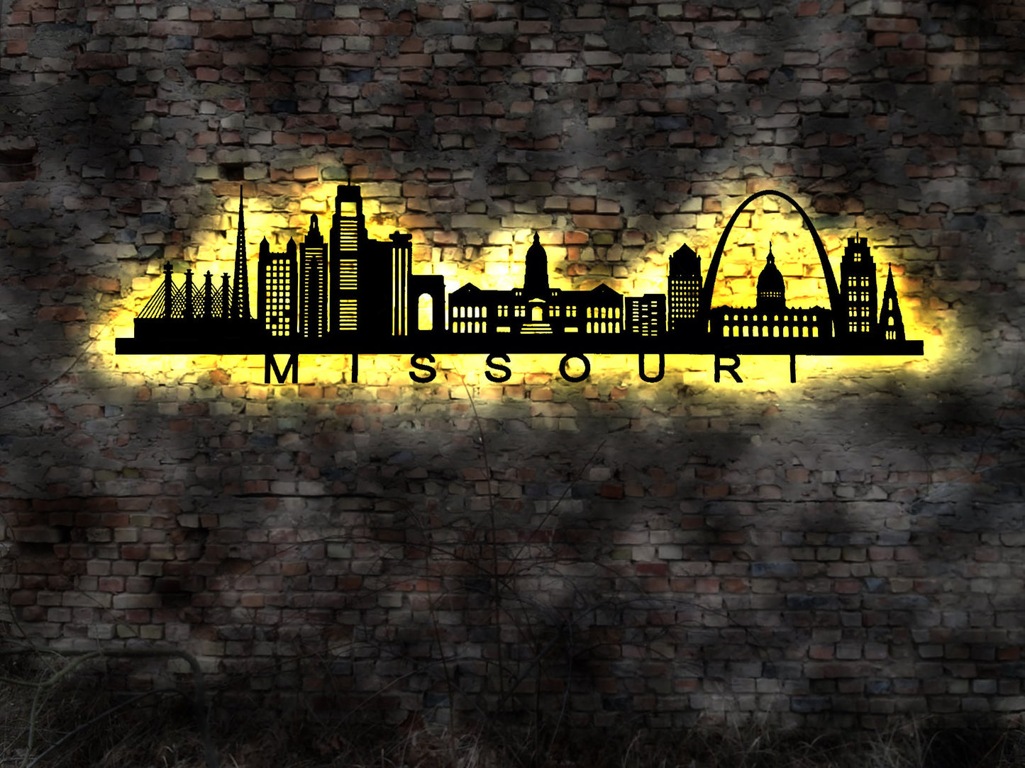 Skyline Missouri USA LED Wandbild Holz Stadt AK Karte Map Stadtplan Us State Leuchtbild Neonreklame Wandtattoo Reiseführer Silhouette
