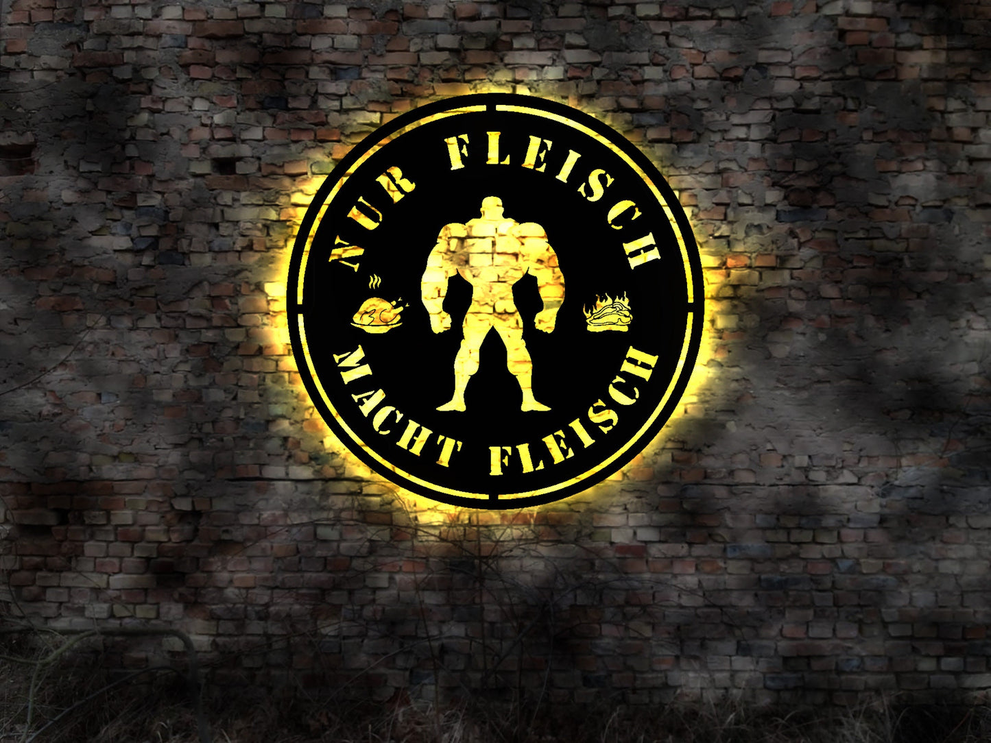 Nur Fleisch macht Fleisch Bodybuilding Sprüche Anabolika Protein Shake Schild Wandbild Legende Bilder Studio Einrichtung
