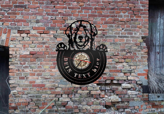 Leonberger Wanduhr Uhr Holzuhr Uhren Ziffernblatt Clock Holz  Hundezucht Bild  Dog Hund wood wall sign sticker Welpen Welpe