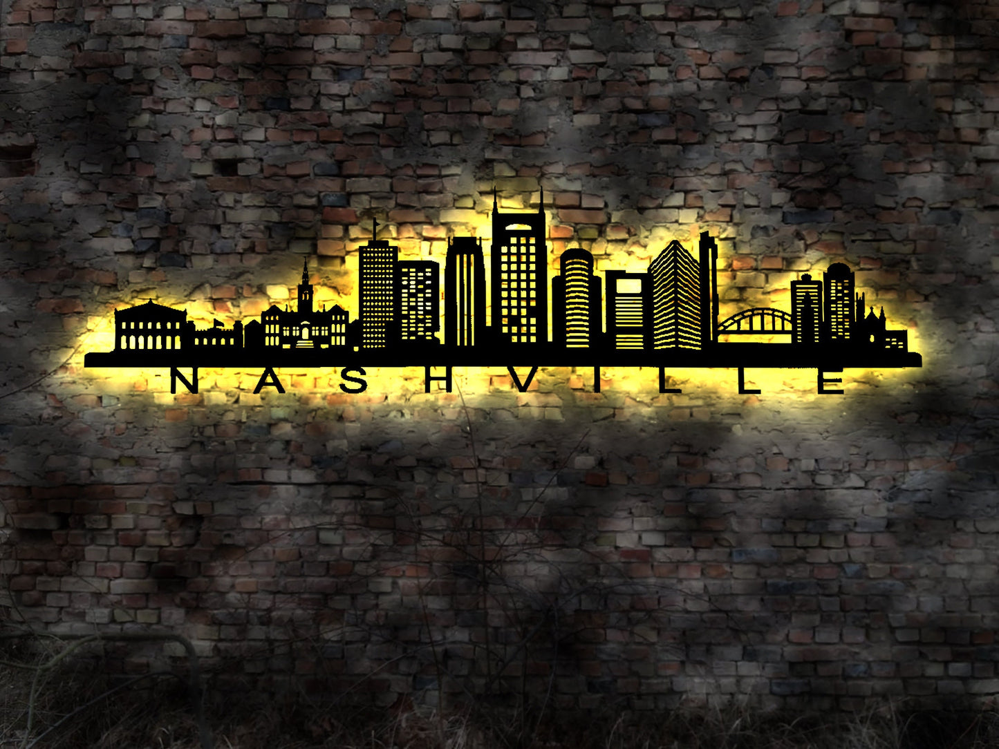 Skyline Nashville USA LED Wandbild Holz Stadt AK Karte Map Stadtplan Wandsticker Leuchtbild Neonreklame Wandtattoo Silhouette