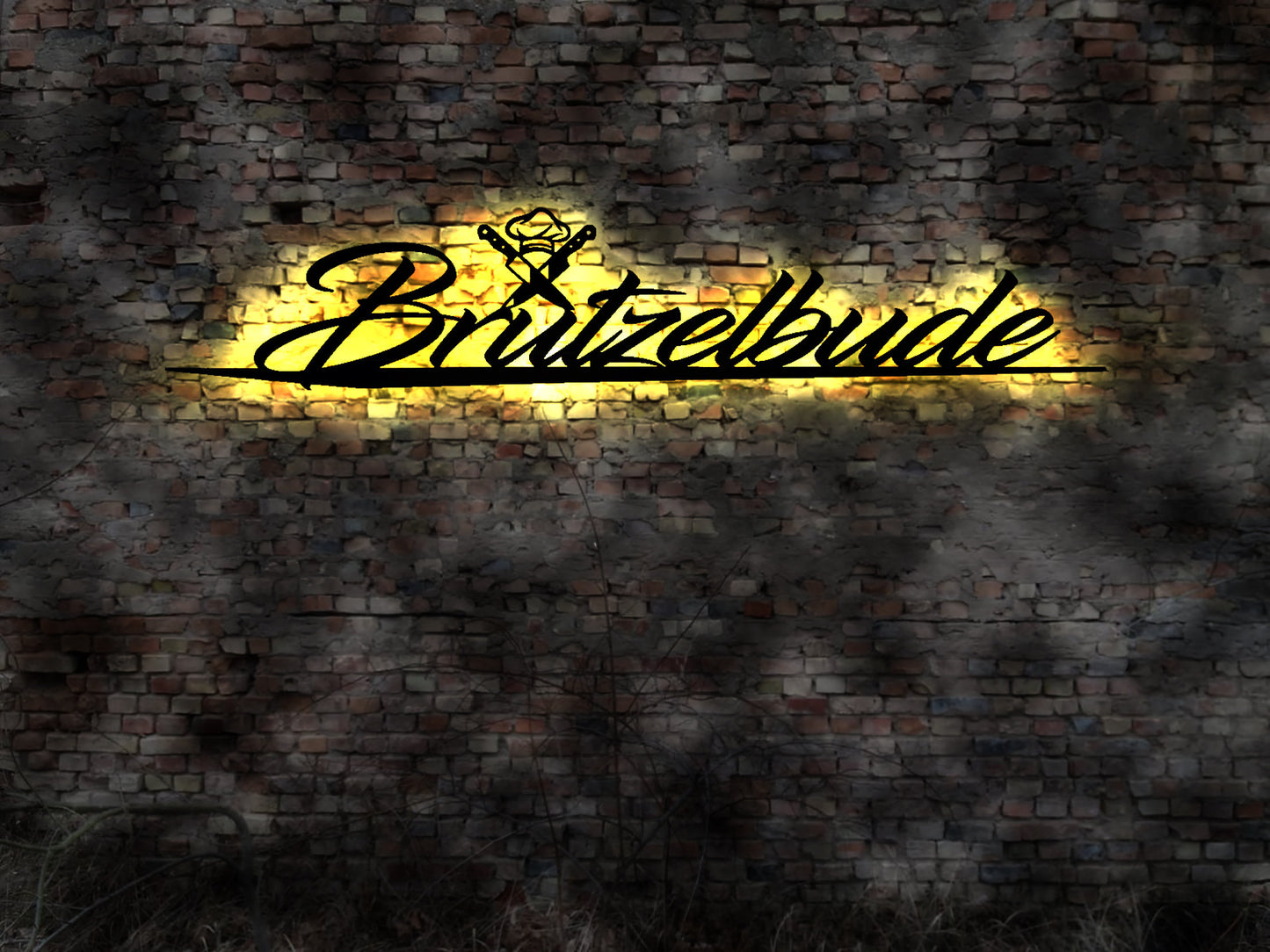 LED Wandbild Brutzeln Schild Brutzelbude Kochschild Küchenschild Kochecke Kochzubehör Grillecke Gasgrill Deko