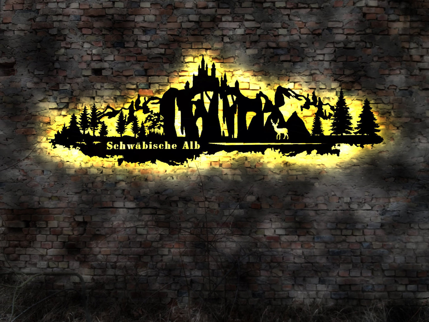 LED Skyline Schwäbische Alb Alp Wandbild Holz Stadt AK Karte  Leuchtbild Schild Bild  Wandtattoo Reiseführer Silhouette
