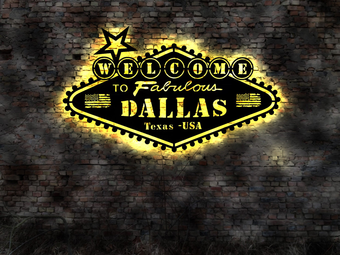 Skyline Dallas USA  LED Wandbild   Holz Stadt AK Karte Map Stadtplan Wandsticker Leuchtbild Neonreklame Wandtattoo Reiseführer Silhouette