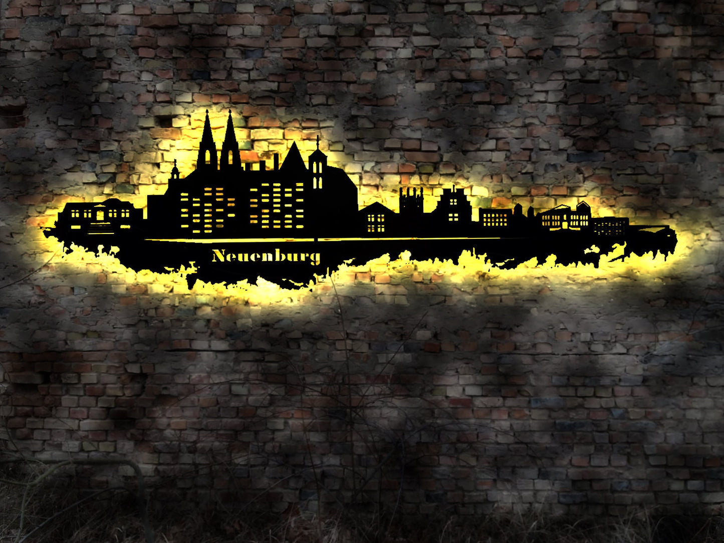 Stadt Neuenburg Schweiz Exklusive dekorative Wandleuchte aus gelasertem Holz mit LED-Beleuchtung Swiss