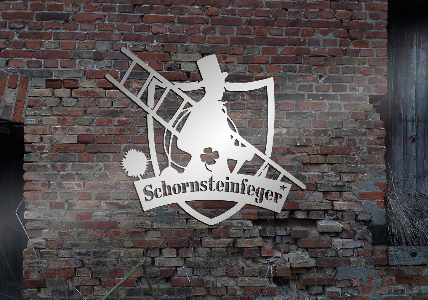 Skyline Metall Schornsteinfeger Schild Stahl rostfrei Metallkunst Schild Cortenstahl rostend rostig verrostet Corten