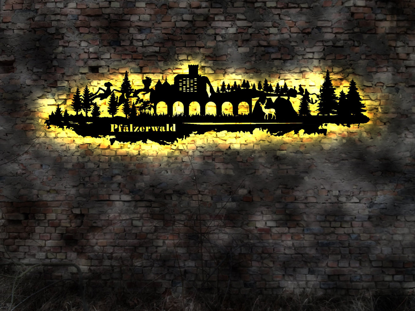 LED Skyline Pfälzerwald Wandbild Holz Stadt AK Karte  Leuchtbild Schild Bild  Wandtattoo Reiseführer Silhouette