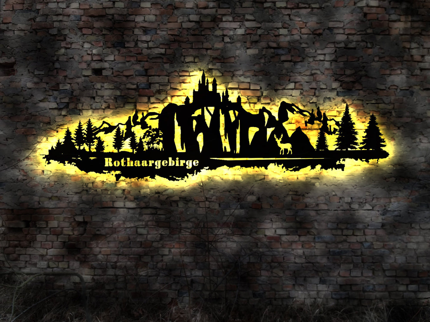 LED Skyline Rothaargebirge  Wandbild Holz Stadt AK Karte  Leuchtbild Schild Bild  Wandtattoo Reiseführer Silhouette