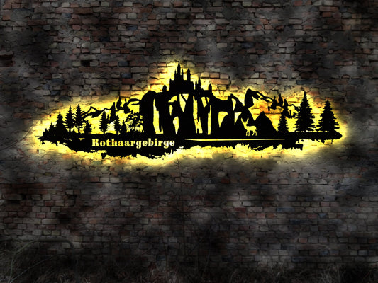 LED Skyline Rothaargebirge  Wandbild Holz Stadt AK Karte  Leuchtbild Schild Bild  Wandtattoo Reiseführer Silhouette