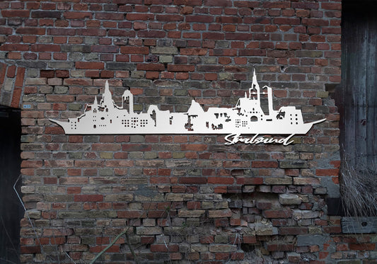 Skyline Metall Stralsund  Hafen Schild Stahl rostfrei Metallkunst Schild Cortenstahl rostend rostig verrostet Corten