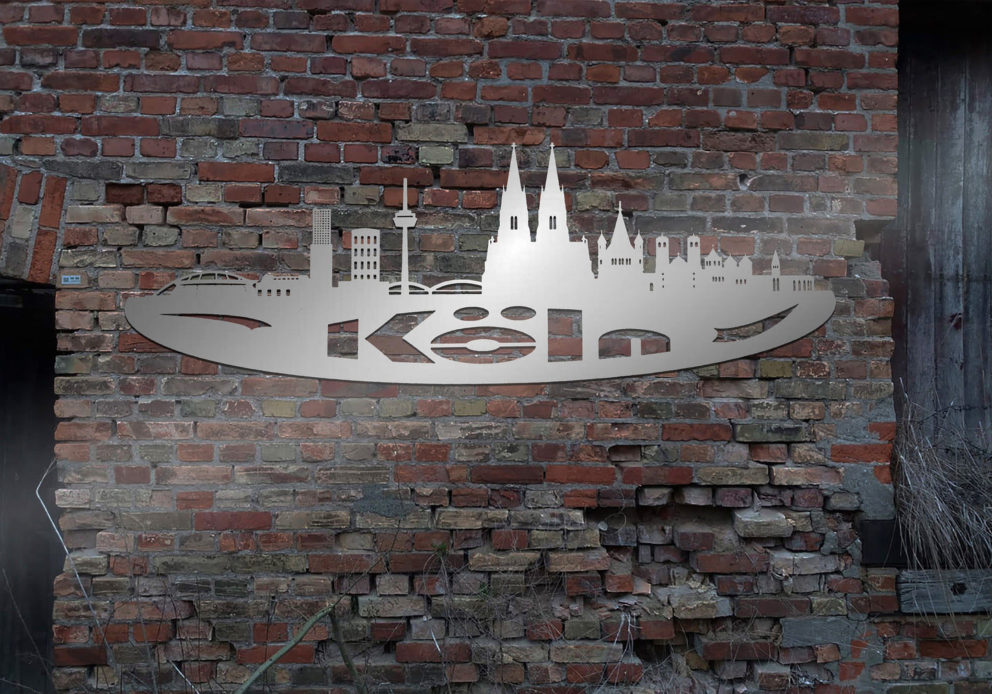 Skyline Metall Köln Schild Stahl rostfrei Metallkunst Schild Cortenstahl rostend rostig verrostet Corten