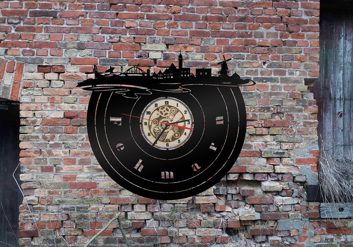 Uhr Fehmarn Insel Urlaub LED Wandbild Holz Stadt AK Karte Map Wandsticker Wandtattoo Reiseführer Silhouette