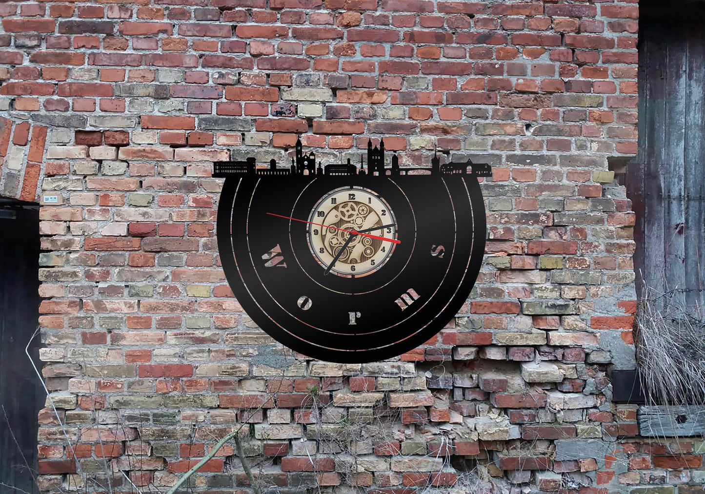 Uhr Stadt Worms Wandbild Holz Wandtattoo Silhouette