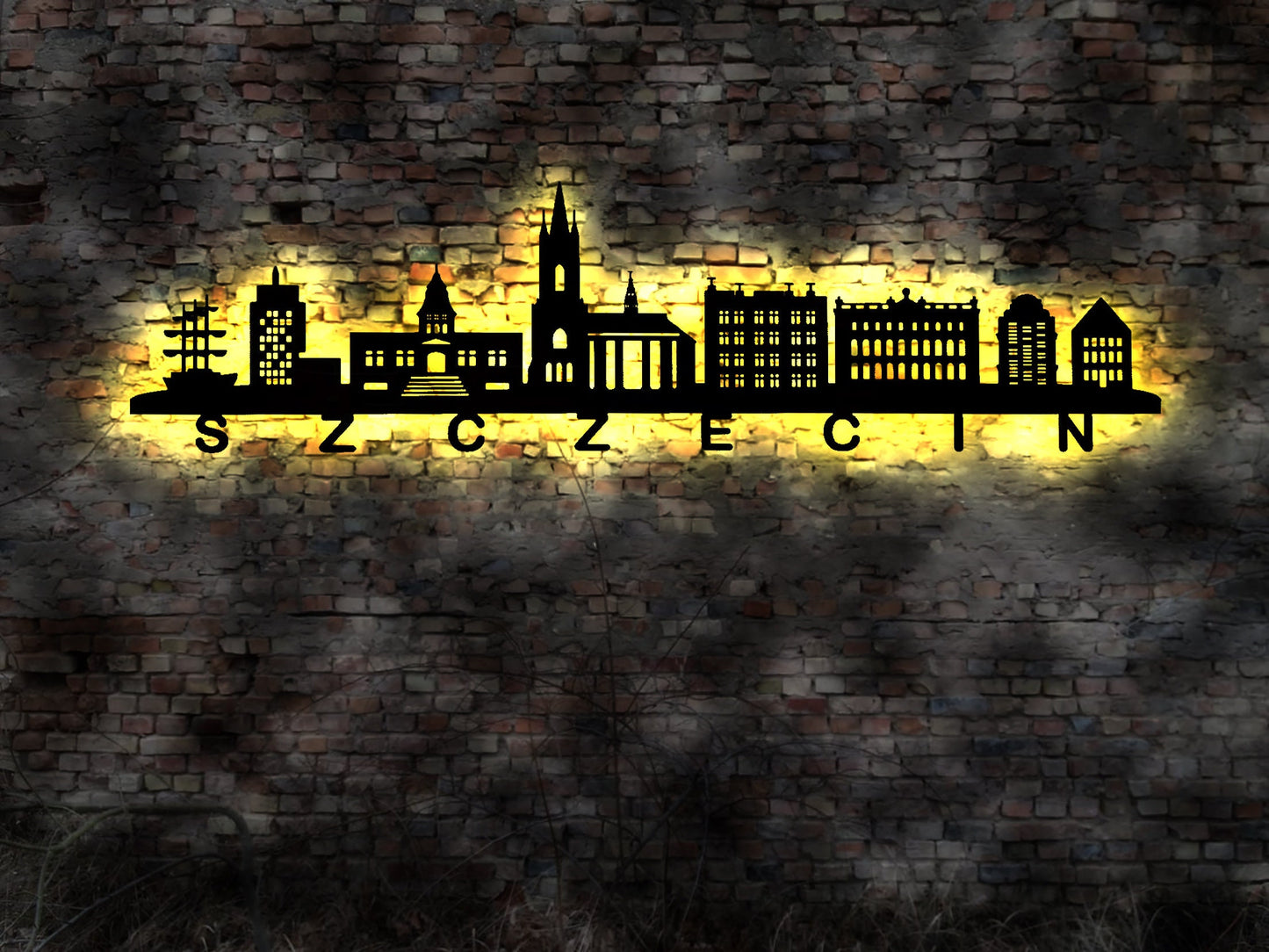 Skyline Szczecin Stettin Poland Polen  LED Wandbild Holz Stadt AK Karte Map Stadtplan  Wandtattoo Reiseführer Silhouette