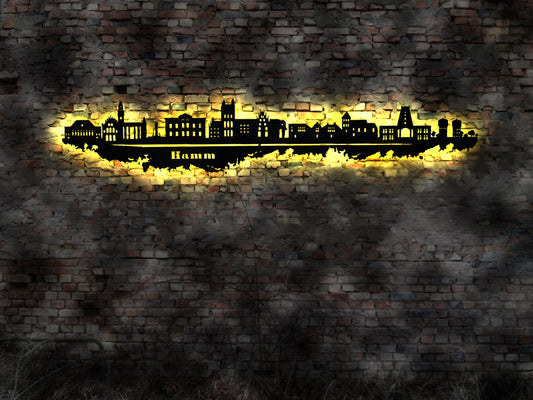 Skyline Hamm  LED Wandbild Holz Stadt AK Karte Map Stadtplan Wandsticker  Wandtattoo Reiseführer Silhouette