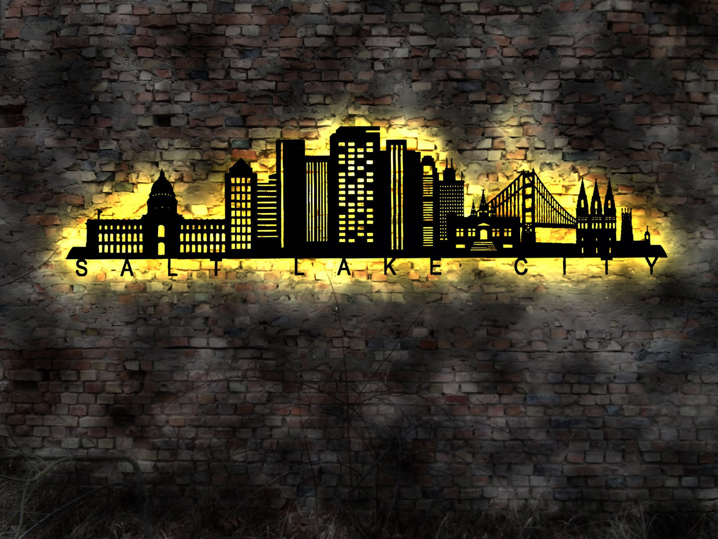 Skyline Salt Lake City USA  LED Wandbild Holz Stadt AK Karte Map Stadtplan WandstickerWandtattoo