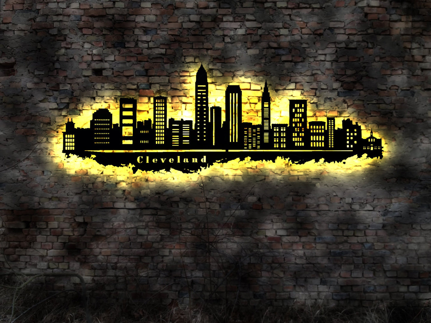 Skyline Cleveland USA  LED Wandbild Holz Stadt AK Karte Map Stadtplan WandstickerWandtattoo