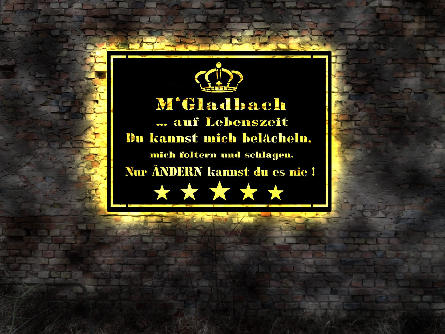 Leuchtschild Leuchtreklame Schild AK Neonreklame Blechschild M' Gladbach  Fan Stadt Skyline