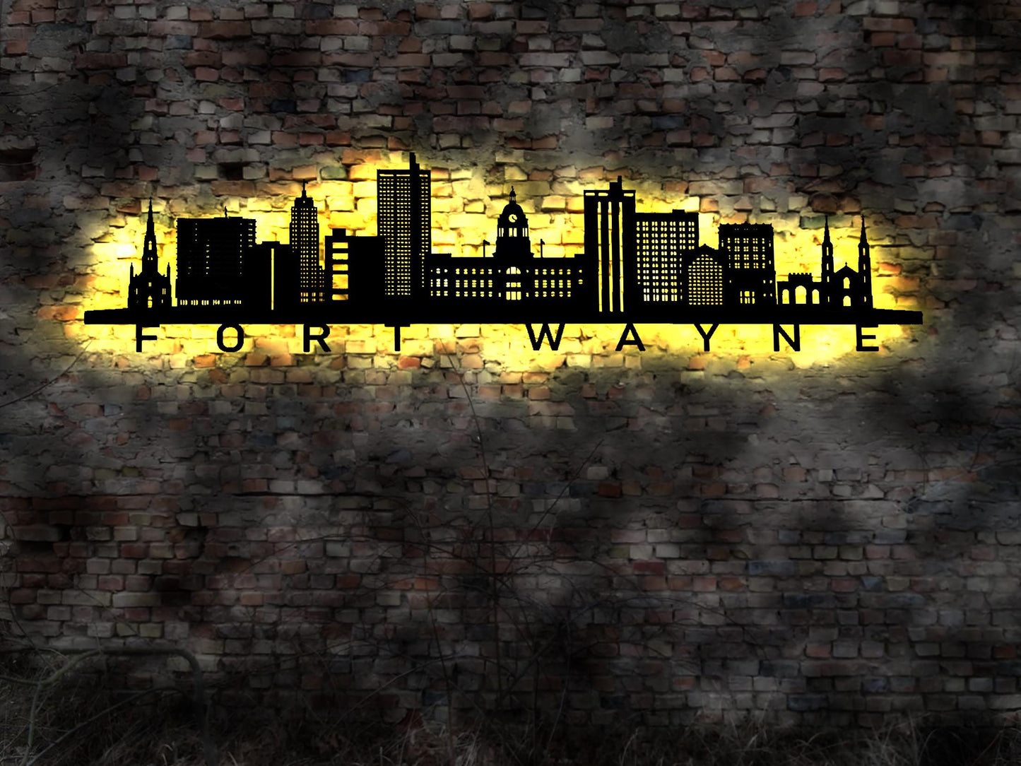 Skyline Skyline Fort Wayne USA  LED Wandbild Holz Sticker Poster Silhouette Tattoo