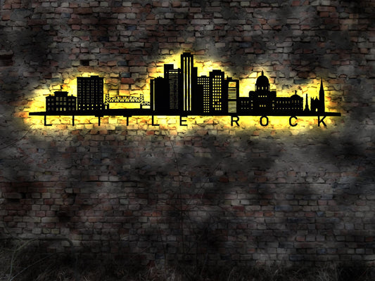 Skyline Little Rock  USA  LED Wandbild Holz Sticker Poster Silhouette Tattoo