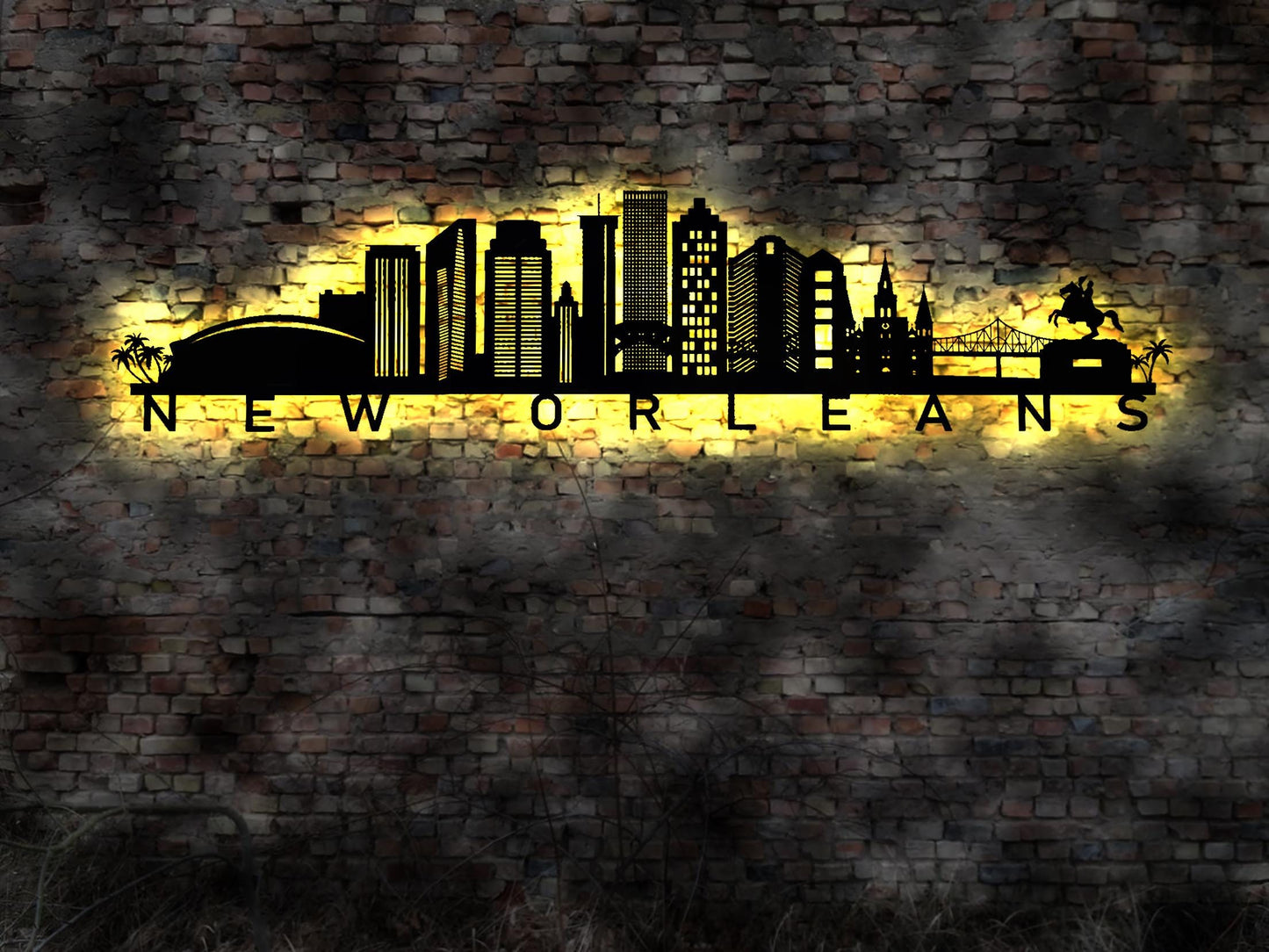 Skyline New Orleans USA LED Wandbild Holz Sticker Poster Silhouette Tattoo