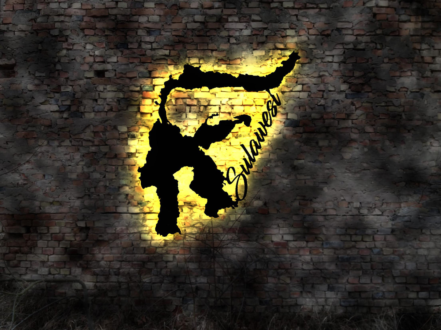 Skyline Sulawesi Island  Urlaub  LED Wandbild Holz AK Karte Map Wandsticker LeuchtbildWandtattoo Reiseführer Silhouette