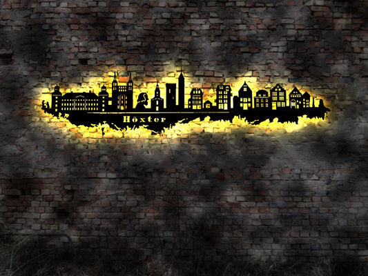 Skyline Höxter LED Wandbild Holz Stadt AK Karte  StadtplanWandtattoo  Silhouette