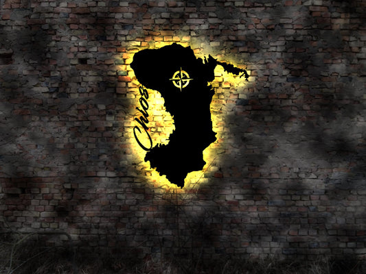 Skyline Chios Greece LED Wandbild   Holz Stadt AK Karte Map  Wandtattoo Reiseführer Silhouette