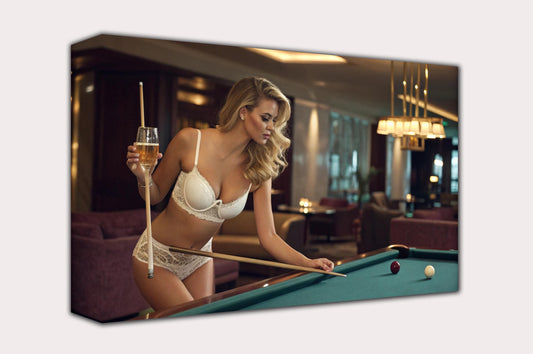 Leinwandbild Billiards Deko Lounge Schild Gerahmt sexy Girl