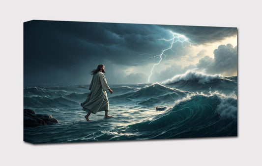 Leinwandbild Bild Schild Wandbild Jesus geht auf dem Wasser Leinwand