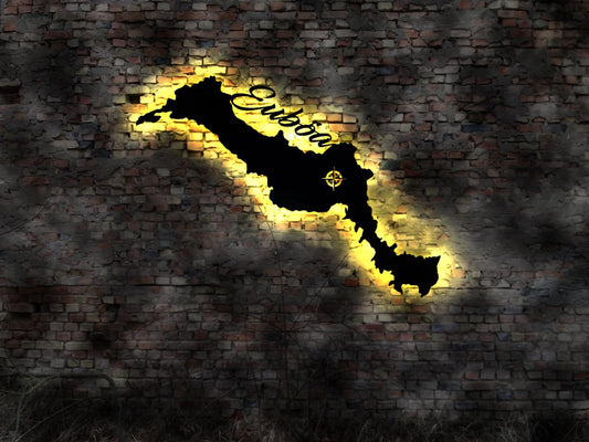 Skyline Euböa  Insel  Urlaub  LED Wandbild Holz Stadt AK Karte Map Wandsticker Leuchtbild  Wandtattoo Reiseführer Silhouette