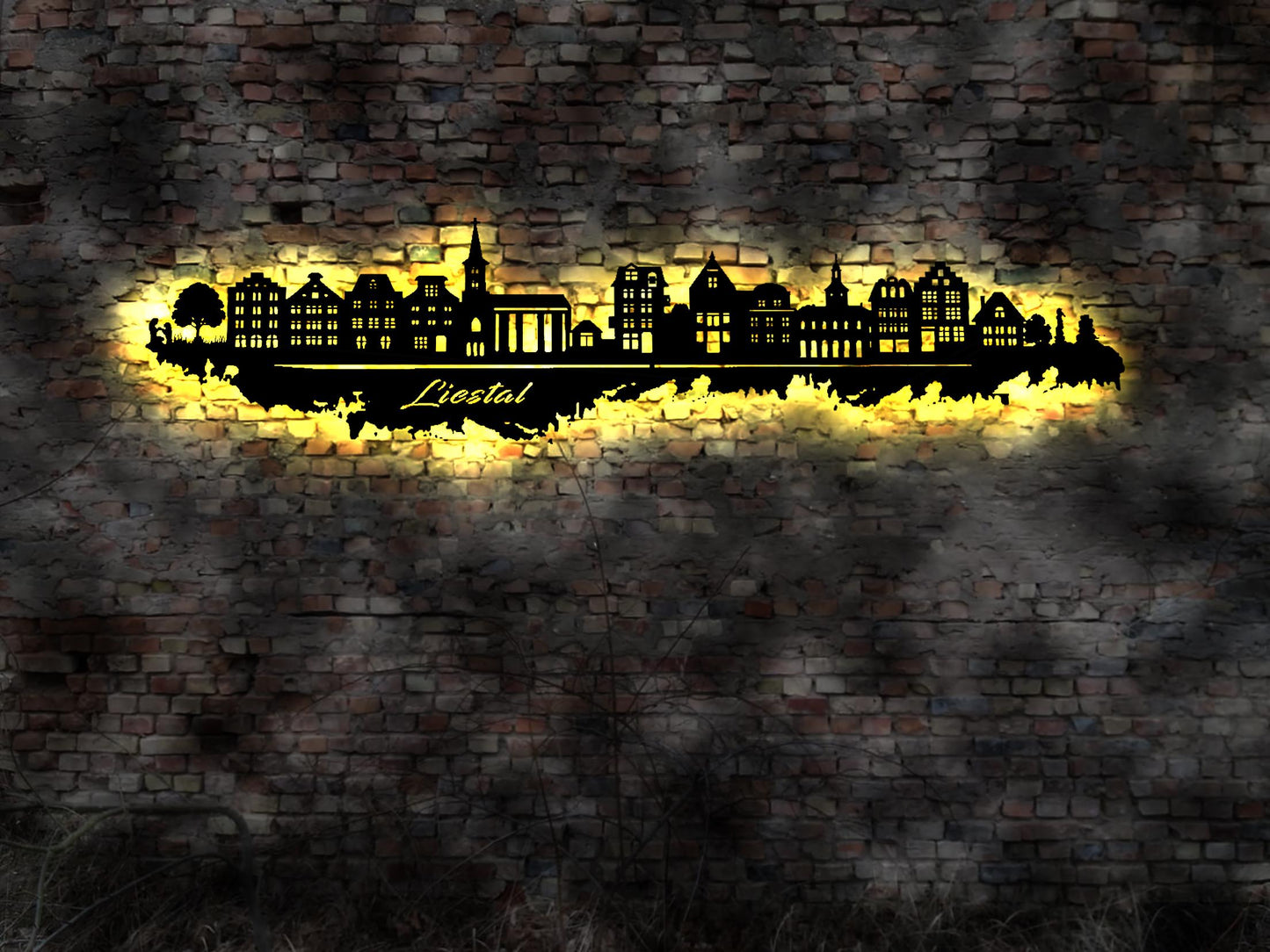 Stadt Liestal Schweiz Exklusive dekorative Wandleuchte aus gelasertem Holz mit LED-Beleuchtung Swiss