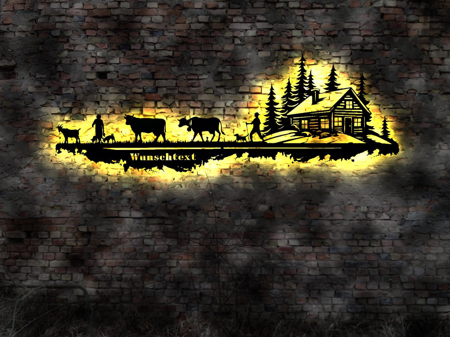 Skyline  Alpaufzug Almzug Schweiz Exklusive dekorative Wandleuchte aus gelasertem Holz  mit LED-Beleuchtung  Swiss