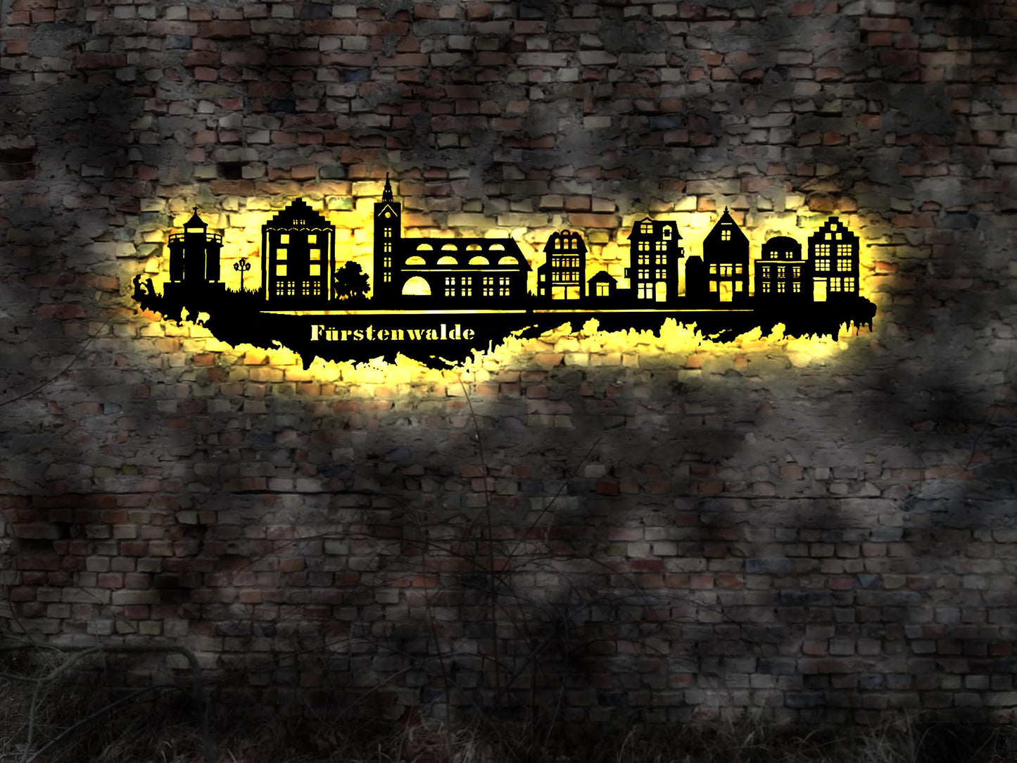 Skyline Fürstenwalde  Brandenburg LED Wandbild Holz Stadt AK Karte Map Stadtplan Wandsticker  Wandtattoo Reiseführer Silhouette