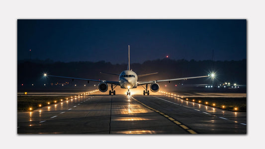 Malerische Flugzeug Landung Leinwand Druck, Flugzeug Panorama Druck, Flugzeuge Wandkunst, Pilot  gerahmt und fertig zum Aufhängen