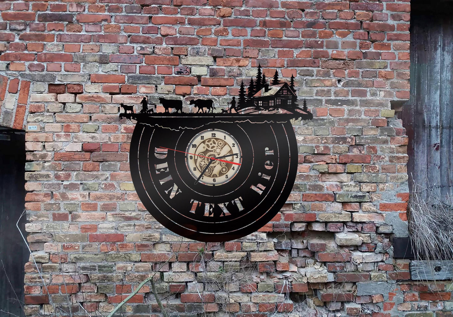 Uhr Wanduhr Skyline Alpaufzug Almzug Schweiz Exklusive dekorative Wandleuchte aus gelasertem Holz mit LED-Beleuchtung Swiss