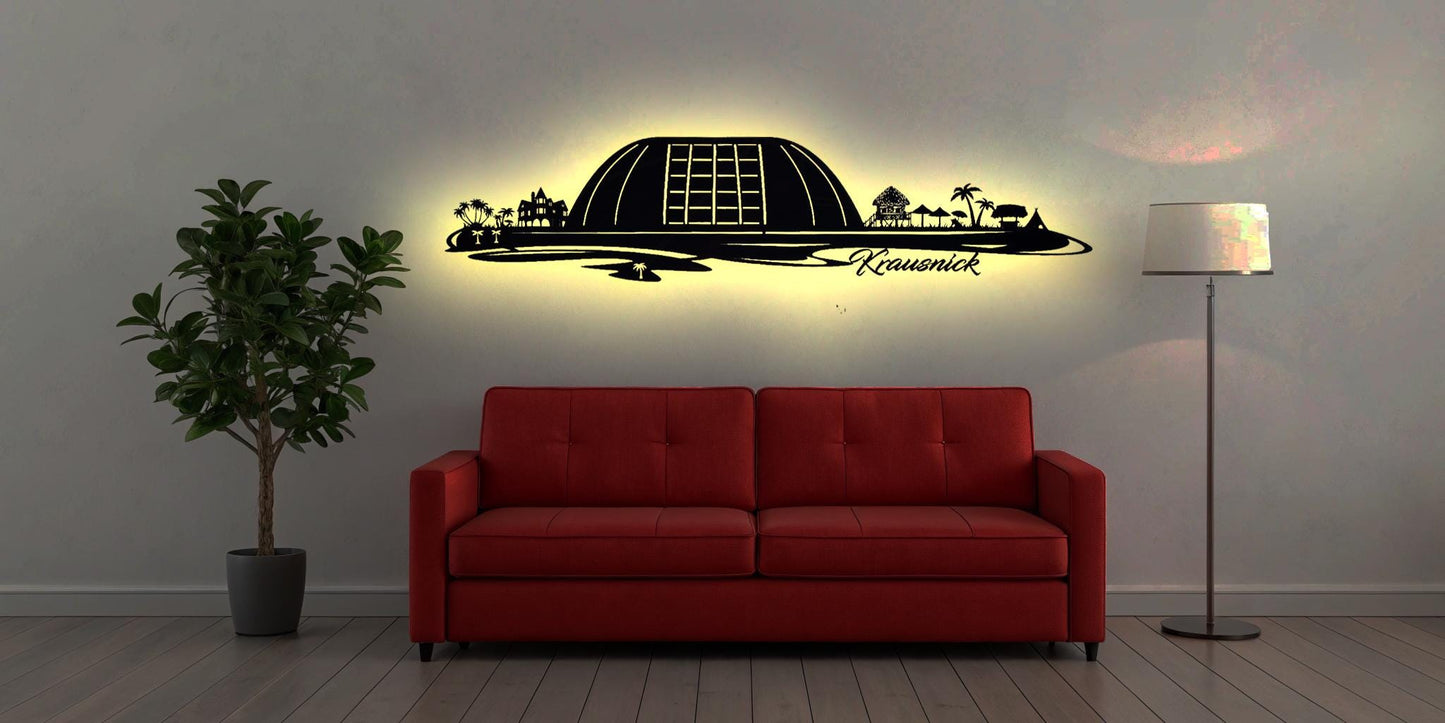 Skyline Krausnick Brandburg  LED Wandbild Holz AK Karte Map Stadtplan Wandsticker Leuchtbild  Wandtattoo Silhouette Plan