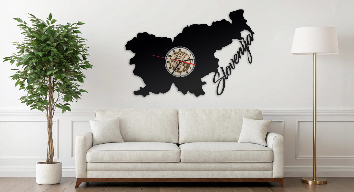 Uhr Wanduhr Wandbild Slowenien Slovenija Slovenien Slovenia Silhouette Umrisss Aufkleber