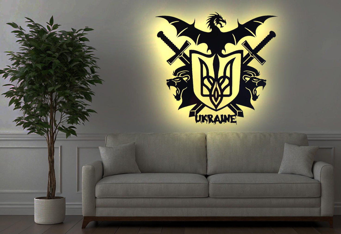 LED Wandbild Wappen Ukraina Ukraine "Україна"   Wandtattoo Aufkleber Auto  Logo Sticker Schulterstück