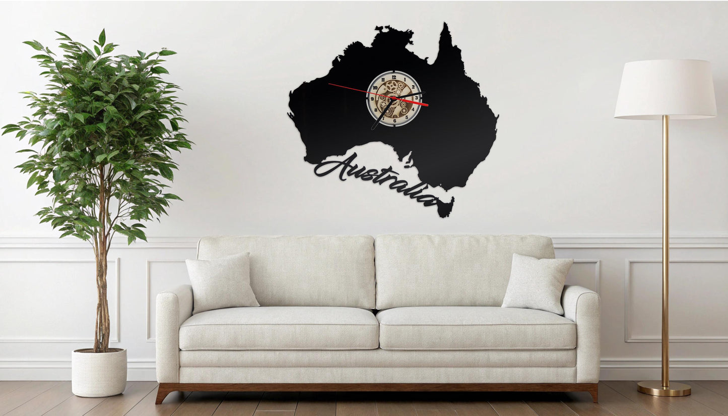 Wanduhr Australia Wandbild Skyline Australien Aufkleber Fahne Flagge Wappen Känguru Figur Silhouette Gemälde