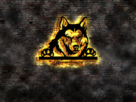 3D LED Bild Alaskan Malamute   Wandbild aus Holz Welpen Welpe Buch Hund Dog Zucht Züchter Geschirr Futternapf Leine Leckerlies Halsband