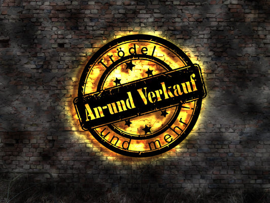 LED An-und Verkauf An und Verkauf no Blechschild Aufsteller Schild Aufkleber Neonreklame Neon sign Flomarkt second hand store Laden Geschäft