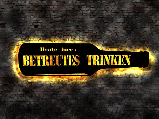 Betreutes Trinken no Stammtisch Emaille Schild Straßenschild Blechschild Deko Zeichen Bild no Neonreklame Blechschild Leuchtschild