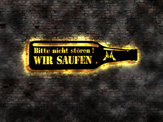 60 cm Saufen Alkohol Bier Stammtisch Emaille Schild Straßenschild LED Alki Suff LED Leuchtschild Bierhalle Trinkhalle lustiges Schild