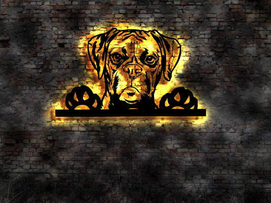 3D LED Boxer aus Holz Welpen Welpe Buch Hund Dog Zucht Züchter Geschirr Futternapf Leine Leckerlies Halsband Stoffhund Plüschtier