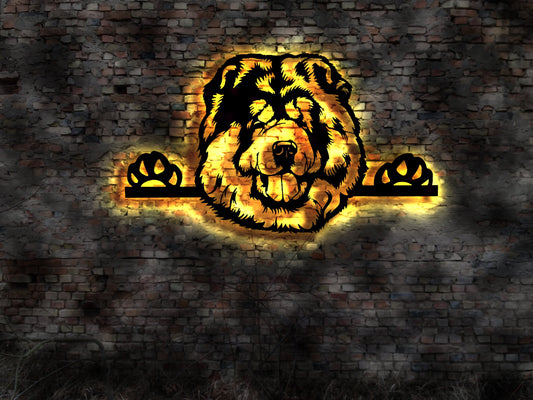 Chow Chow LED Wandbild aus Holz Welpen Welpe Buch Hund Dog Zucht Züchter Geschirr Futternapf Leine Leckerlies Halsband