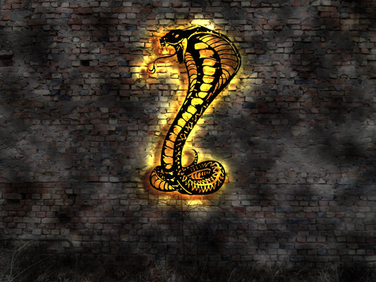 3D LED Wandbild Holz Cobra Schlange no Aufkleber Buch Bild Schmuck Aufkleber Blechschild Leuchtschild Wandsticker Leuchtbild Neonreklame